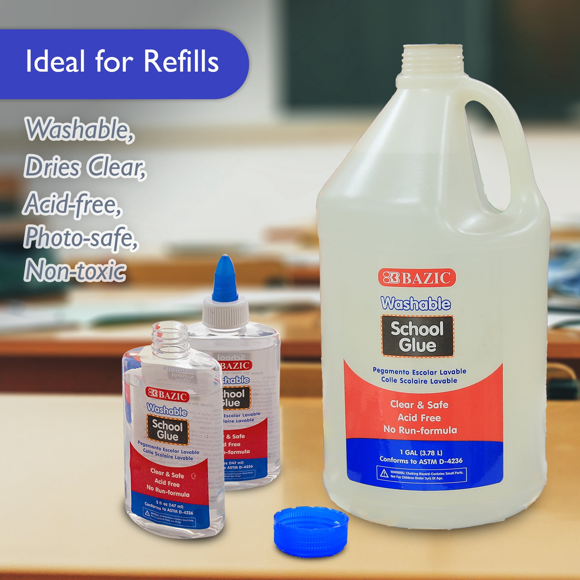 BAZIC Washable Clear School Glue 1 Gallon, Liquid Glues Making Slime, 1-Pack