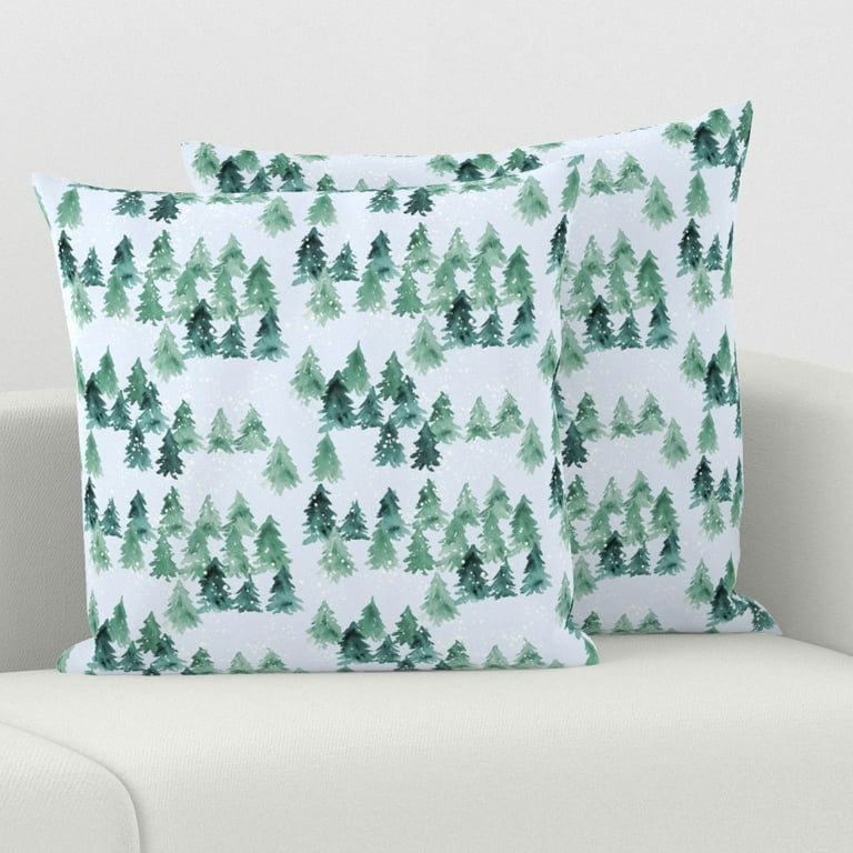 Green Pine Tree On Linen Throw Pillow, 18x18