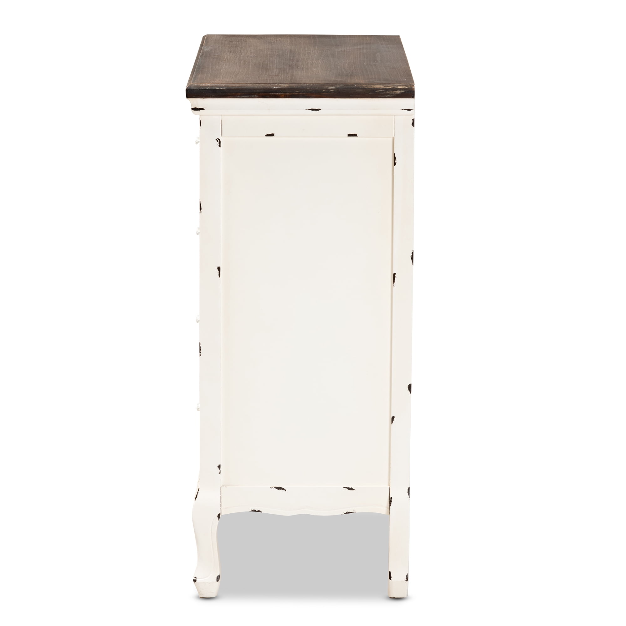 Baxton Studio Levron Classic and Traditional Two-Tone Walnut Brown and Antique White Finished Wood 5-Drawer Storage Cabinet