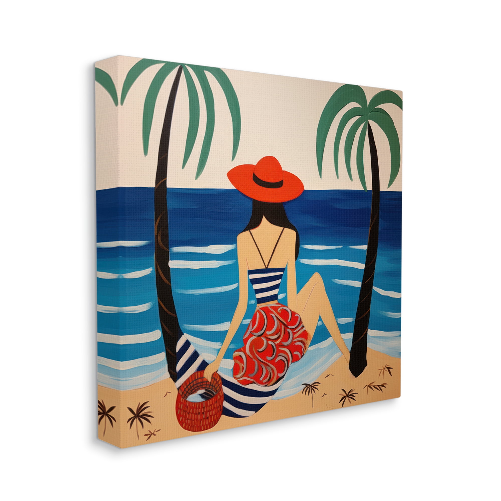 Stupell Industries Modern Woman on Shore Landscape Painting Gallery Wrapped Canvas Art Print Wall Art, 24 x 24