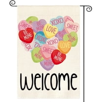 Valentines Day Candy Love Hearts Garden Flag 12x18 Inch Double Sided Outside, Welcome Rustic Anniversary Yard Outdoor Flag
