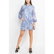 Laundry Collared Neck Bishop Long Sleeves Cuffed Wrists Button Front Ruffle Trim Shirt Dress-PURPLE MULTI / 2