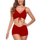 thumbnail image 1 of Traje de baño para mujer, 2 piezas, cuello en V acanalado, correa de espagueti, bikini con cordón frontal acolchado, traje de baño rojo vino M, 1 of 6