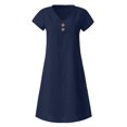 thumbnail image 6 of Laqbezok Cotton Linen Dress, Women's Casual V-Neck Short Sleeve Retro Sundress, Loose Fit A-Line Gown with Decorative Buttons, 6 of 8