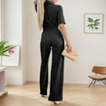 thumbnail image 4 of Women's V Neck Long Sleeve Jumpsuit Elegant Wide Leg Romper with Belt and Pockets for Casual Wear, 4 of 5