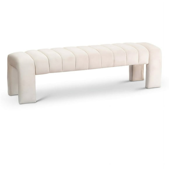 Pemberly Row Contemporary 17.5" Velvet & Solid Wood Bench in Andaz Cream