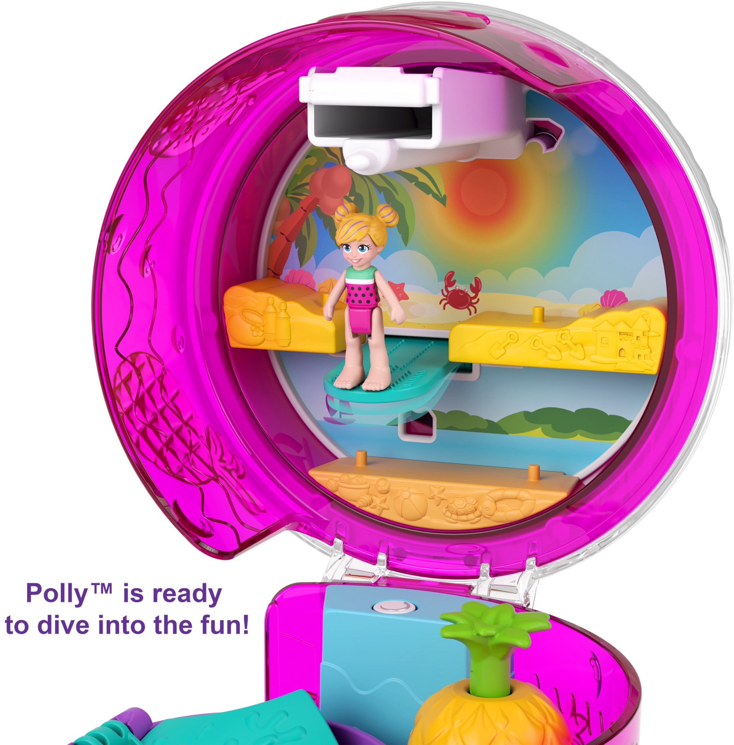 Great Gift for Ages 4 Years Old & Up Polly Pocket Spin ‘n Surprise Compact Playset 3 Floors Waterpark Theme Tropical Smoothie Shape 25 Surprise Accessories Including Polly & Shani Dolls