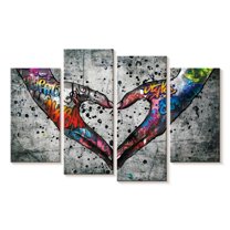 Elephant Stock Urban Love Heart Wall Art - Horizontal Multi Panel Canvas - Living Room Wall Decor - Love Multi Panel - Black And Gray Decor - 84" x 54"