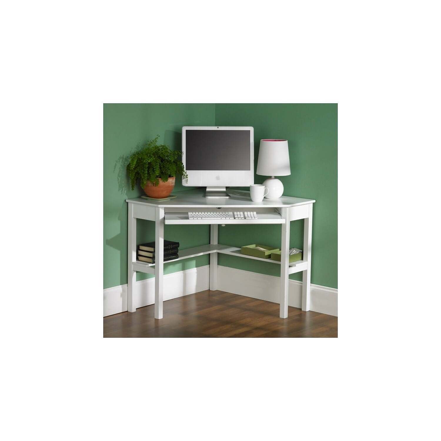 Corner Computer Desk White - Modern L-Shaped Desk with Keyboard Tray & Storage - 48" Wide