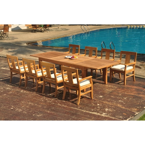 Grade-A Teak Dining Set: 8 Seater 9 Pc: 122" Caranas Double Extension Rectangle Table And 8 Osborne Arm Chairs Outdoor Patio WholesaleTeak #WMDSWVm