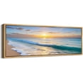 thumbnail image 4 of IDEA4WALL Extra Large Framed Canvas Print Wall Art Tropical Beach Sunrise Ocean Waves Landscape Nature Scenery Antique Retro Fine Art Seaside Decorative for Home Decoration - 60"x20", 4 of 5