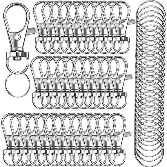 120PCS Premium Swivel Lanyard Snap Hook with Key Rings, Metal Keychain Hooks for Lanyard Crafting(Silver) silver