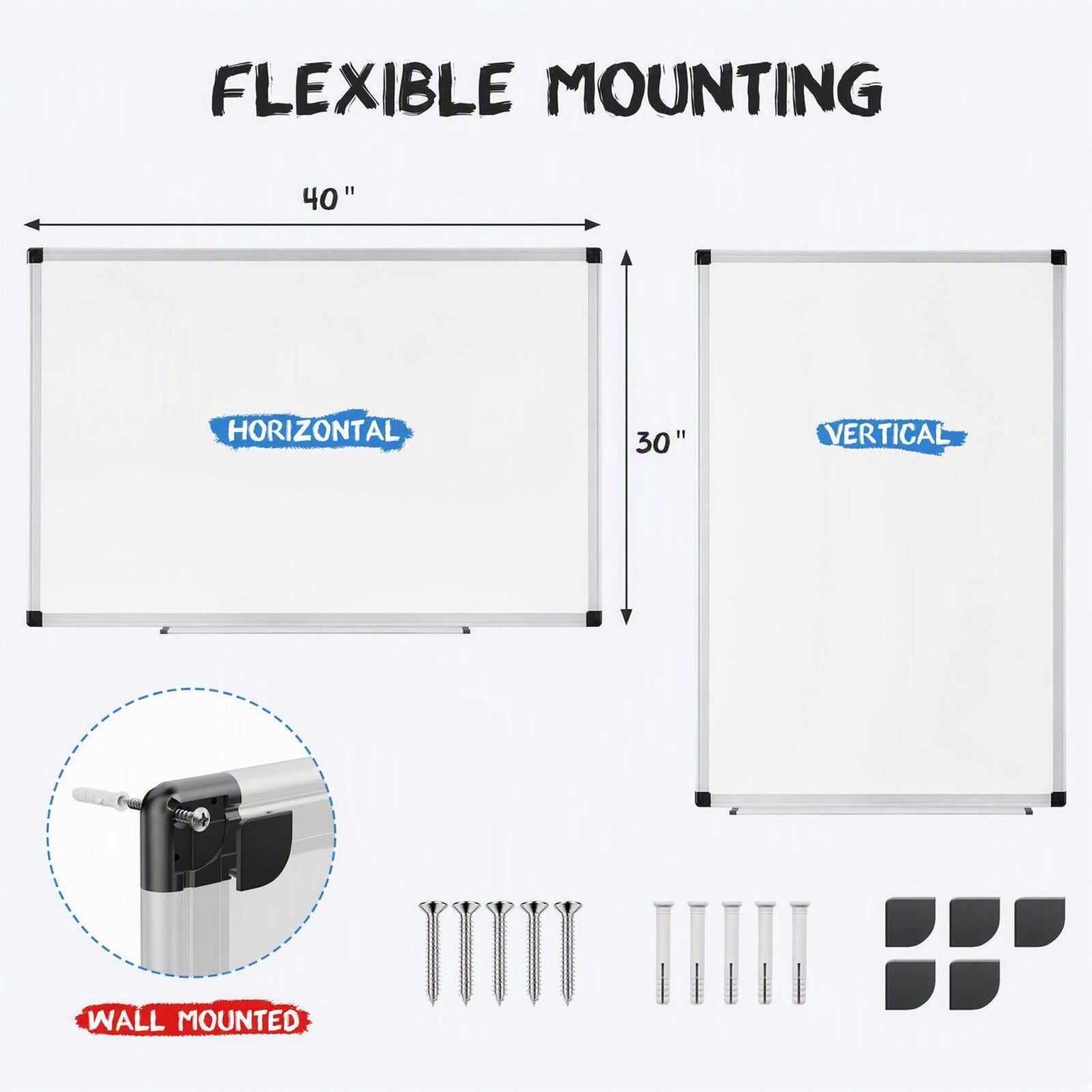 Kelno 40"x30" Magnetic White Board Wall Mount Dry Erase Board with Smooth Surface Aluminum Pen Tray, White