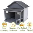 thumbnail image 2 of 44.2"L x 44.6"W Large Wooden Dog House, Weatherproof Balcony Doghouse with Asphalt Roof, Large Terrace, Cabin House Style Pet Houses for Indoor, Outdoor, Lockable Wooden Doors, Grey, 2 of 9
