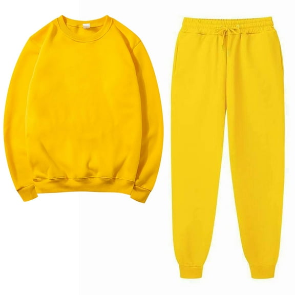 Mrat Women's Pullover Set Women's Sweatsuit Solid Round Neck Pullover Casual Sport Sjogger Pants Sports Set Tracksuit S-60 Yellow 3XL