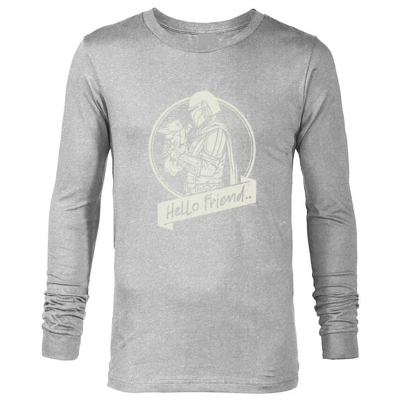 Star Wars The Mandalorian Mando and Grogu Hello Friend - Long Sleeve T-Shirt for Men - Customized-Athletic Heather