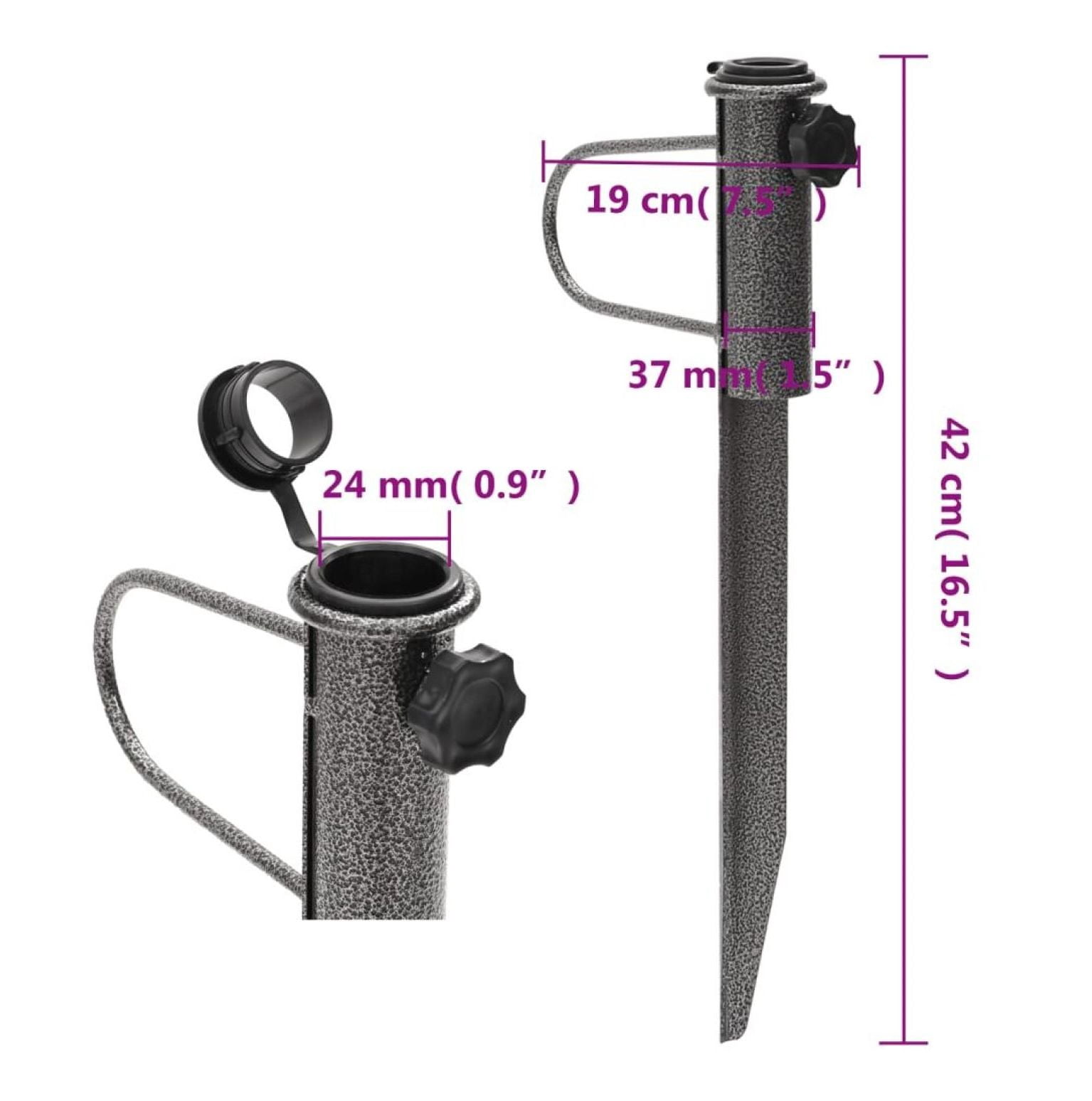 Parasol Stand Black - Galvanized Steel Outdoor Umbrella Base - Compact Cylinder Design - Adjustable Armrests - Patio & Garden Accessory
