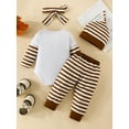thumbnail image 3 of Wassery Baby Boys Girls 4PCS Thanksgiving Clothes Set 3 6 9 12 18 Months Infant Fall Outfits Newborn Letter Stripe Print Long Sleeve Romper Long Pants Hat Headband Sets, 3 of 9