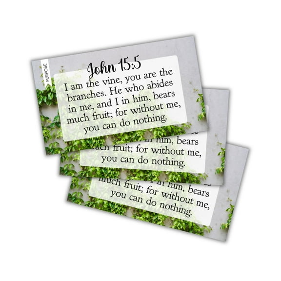 John 15:5 Purpose Prayer Card 30 pk 2x3.5 Wallet Size Vine Abide in Him True Vine Christian Bible Verse Scripture Floral