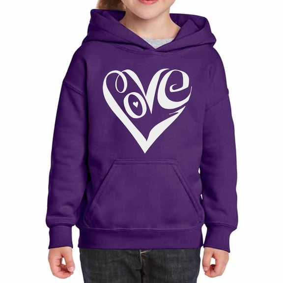 Girl's Word Art Hooded Sweatshirt - Script Love Heart