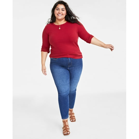Plus Size Ribbed Long-Sleeve T-Shirt Bright Rhubarb 0X