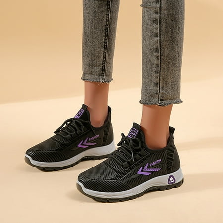 

Cathalem Womens Slip on Sneaker Ladies Fashion Solid Mesh Lace Up Thick Soled Comfortable Casual Sports Sneaker Sandals for Women Purple 8