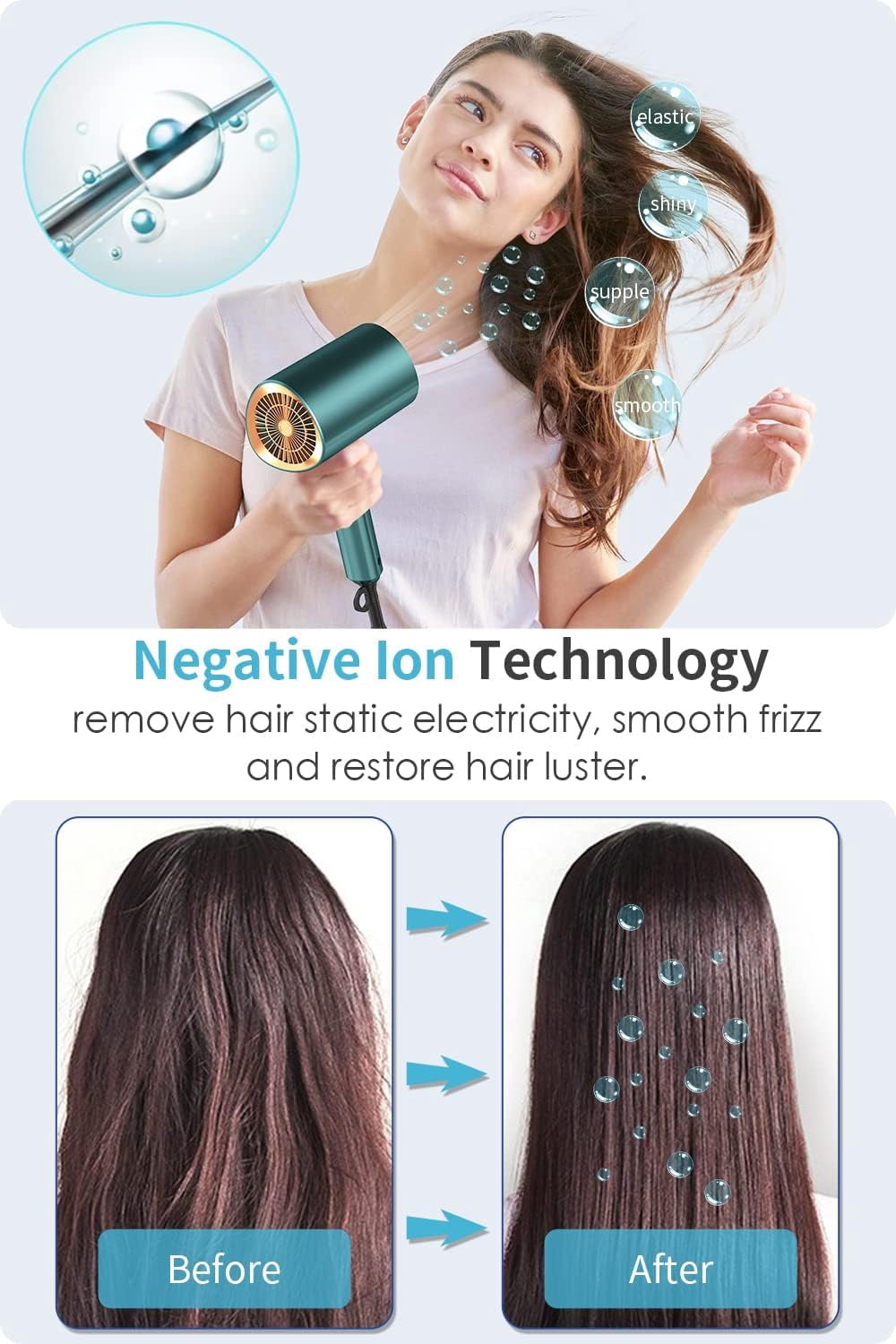 Professional Ionic Hair Dryer Blow Dryer with Diffuser and Concentrator for Curly Hair,Foldable Handle Travel Hair Dryer,Constant Temperature Hair Care (Vintage Green)