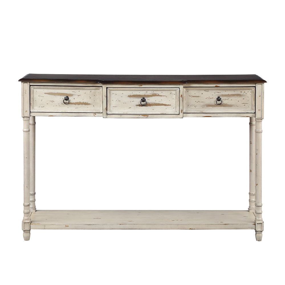Kepooman Luxurious Exquisite Solid Wood Console Table with Projecting Drawers & Long Shelf for Entryway, 51.57"L x 13.3"W x 34"H, Beige Kepooman Luxurious Exquisite Solid Wood Console Table with Projecting Drawers & Long Shelf for Entryway, 51.57"L x 13.3"W x 34"H, Beige