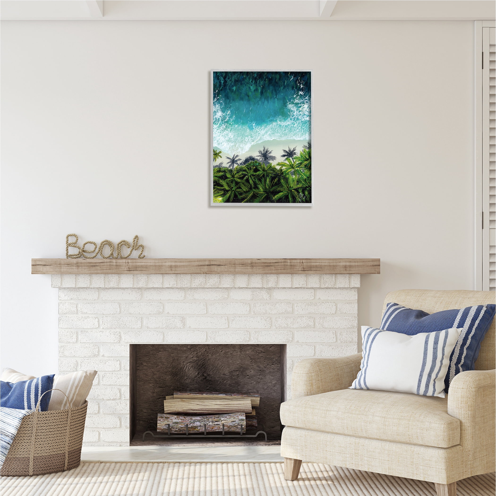 Stupell Industries Aerial View Tropical Beach Nature Painting Gray Framed Art Print Wall Art, 24 x 30