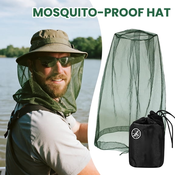 Mosquito Head Net Mesh, Face Neck Fly Netting Hood With Carry Bag, Screen Net For Outdoor Lovers Hiking Fishing Camping, Fits Most Sizes Of Hats Caps