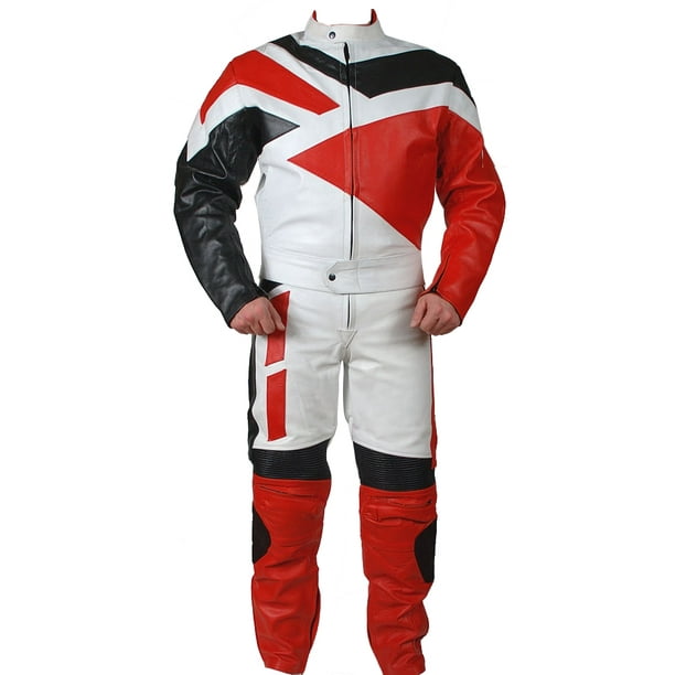 Perrini 2 Pc Genuine Leather Motorbike Motorcycle Drag Racing Suit Red With Metal Waist Zipper Walmart Com Walmart Com