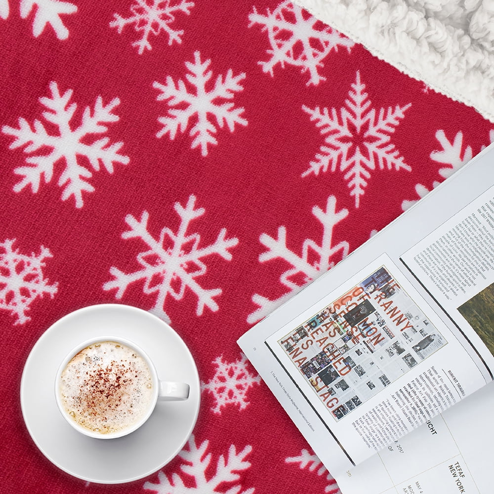 PAVILIA Premium Christmas Sherpa Throw Blanket | Red Snowflake Decoration, Fleece, Plush, Warm, Cozy Reversible Microfiber Holiday Blanket | Christmas Gift - 60 x 80 Inches