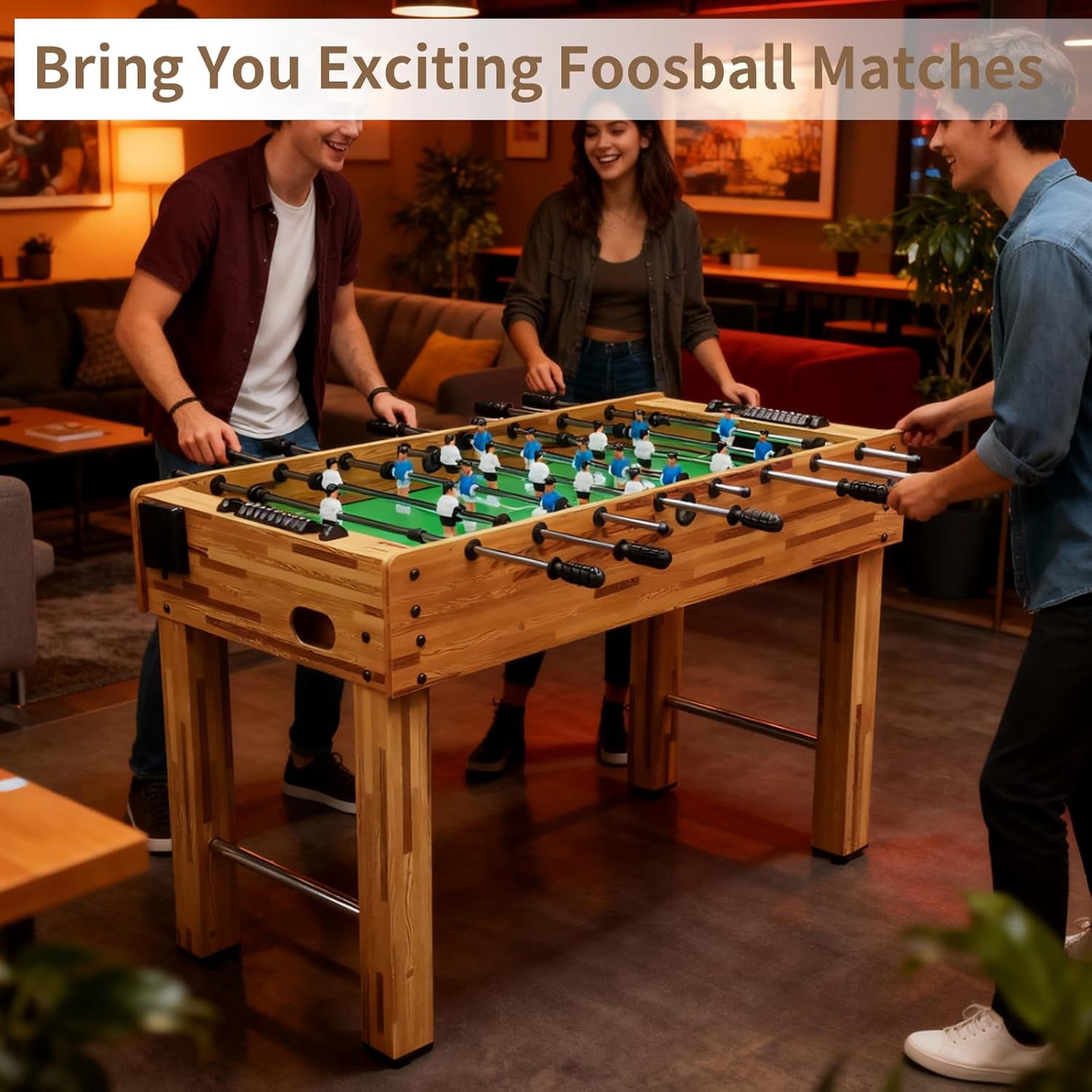 Kosevpou Foosball Table, 55/52/48 Large Size Soccer Game Tables for Adults & Kids, Table Games Includes 2 Foldable Cup Holders & 2/4 Balls with Sturdy Leg Levelers