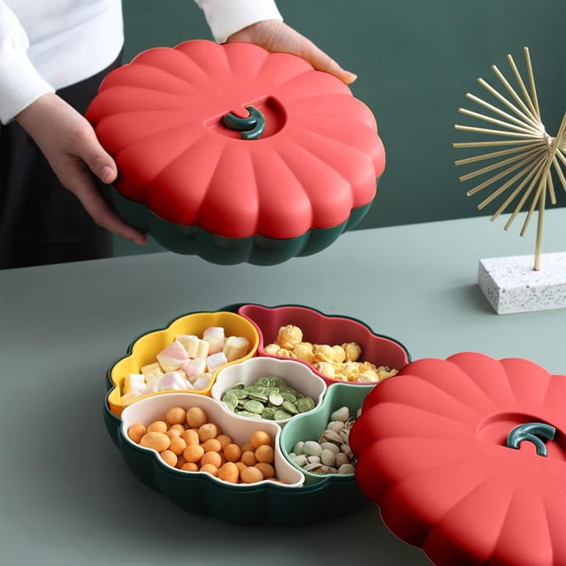 Caja de dulces con forma de calabaza y tapa | Organizador de aperitivos de varios niveles para frutas secas y golosinas