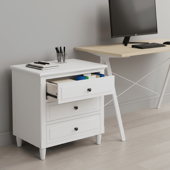 28" Modern Painted Nightstand with 3 Drawers and Smooth Gliding Rails - White Bedside Cabinet for Bedroom, Sofa, Couch, and Office