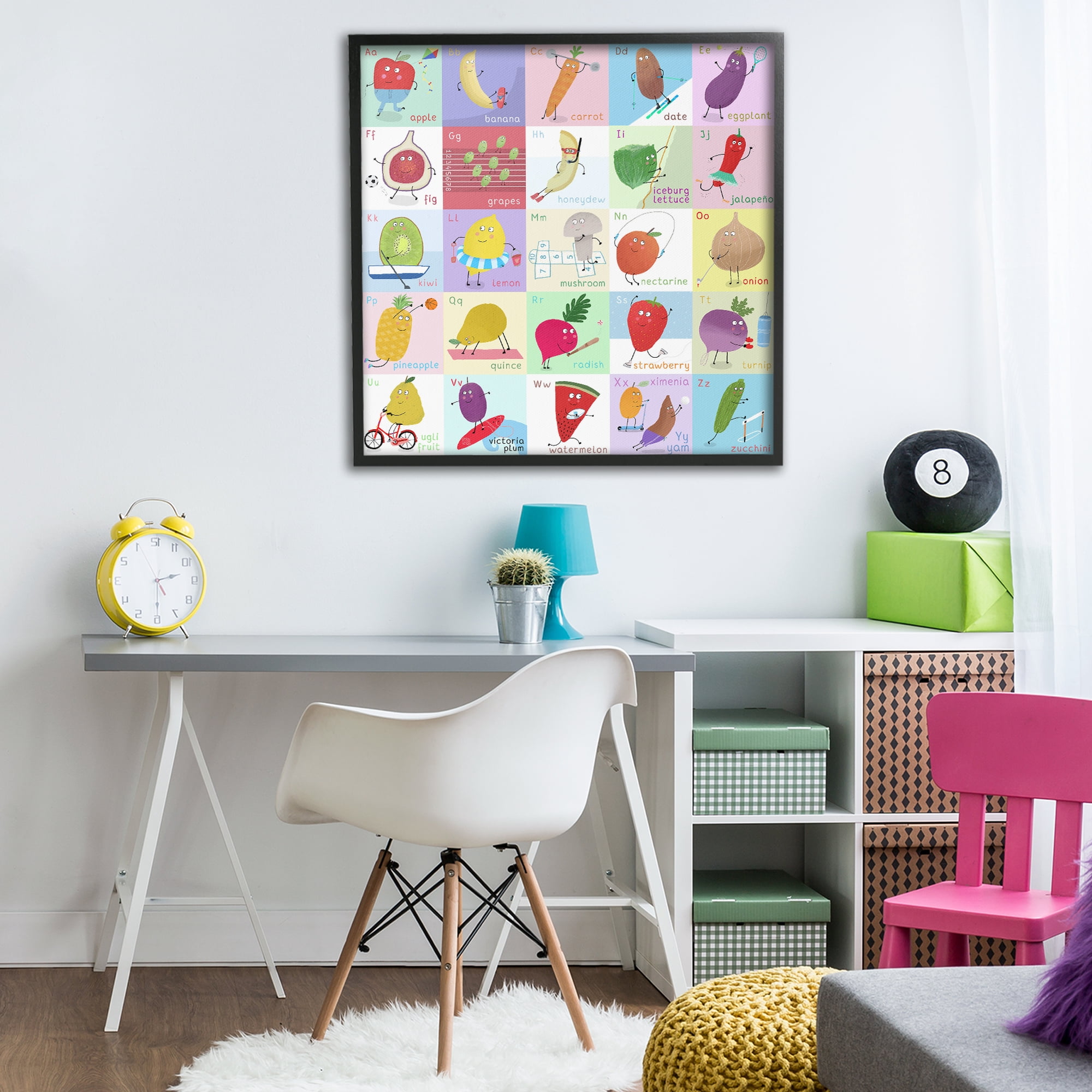 Stupell Industries Sporty Fruit Educational Black Framed Giclee Art, design by Carla Daly