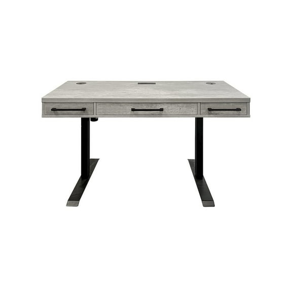 Modern Wood Laminate Office Electronic Sit Stand Desk  Concrete Gray