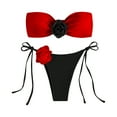 thumbnail image 2 of Njoeus Rose Bandeau Bikini Sets for Women, Women's Strapless Bikini Swimsuits Tie Side Thong Swimwear Trendy High Cut 2 Piece Bathing Suits, 2 of 5
