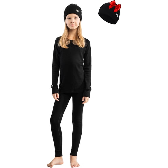 𝗠𝗲𝗿𝗶𝗻𝗼.𝘁𝗲𝗰𝗵 Kids Unisex Midweight Merino Wool Base Layer Set, Bonus Beanie Included