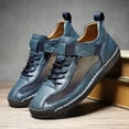 thumbnail image 3 of Rokment Women's Men's Vintage Stitching Mesh Leather Patchwork High Top Fashion Sneakers Fall Breathable Casual Slip on Walking Flat Non Slip Driving Work Tennis Shoes Blue Size 6, 3 of 5