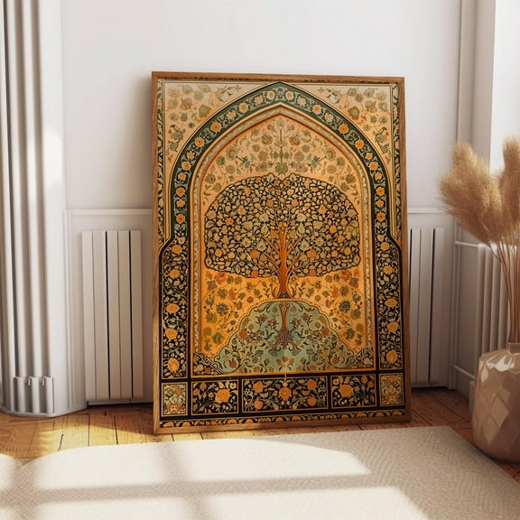 Kna Prints - Tree Of Life Persian Wall Art - Ornate Middle Eastern Tapestry-Inspired Poster - Golden Tree Ornate Wall Decor - Poster Or Print ,Decor For Living Room Bedroom, UNFRAMED-8x12