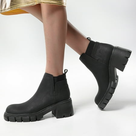 

TALKVE Women Shoes Fashion Boots Thick Sole Thick Heel Women s Boots Breathable Fashion Round Toe Thick Heel Women Boots
