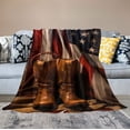 thumbnail image 2 of COMIO T&amp;H XHome Flannel Throw Blanket USA Western Blanket, Cowboy Hat with Boots Rope on American Flag Soft Warm Fuzzy Lightweight Bed Blankets for Couch Bedroom Living Room, 2 of 6