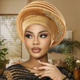 thumbnail image 4 of Slccxzc Gold Accent Pre Tied Turban Hat, Twisted Braid Head Wrap for Women, 4 of 7