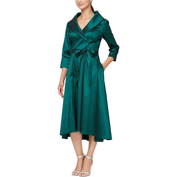Alex Evenings Women's Portrait Collar Dress with Full Skirt, Pockets, and Tie Belt, Dresses, Women's