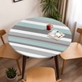 thumbnail image 5 of Blue Grey White Stripe Pattern Elastic Fitted Round Table Cover Simple Style Waterproof Outdoor Tablecloth for Holiday Party, Picnic, Patio & Dining Fits Tables Up to 36"-44", 5 of 8