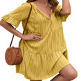 thumbnail image 4 of Women Short Sleeve Loose Dress with A-line Version  Simple Style Solid Color V-neck Summer Clothing, 4 of 6