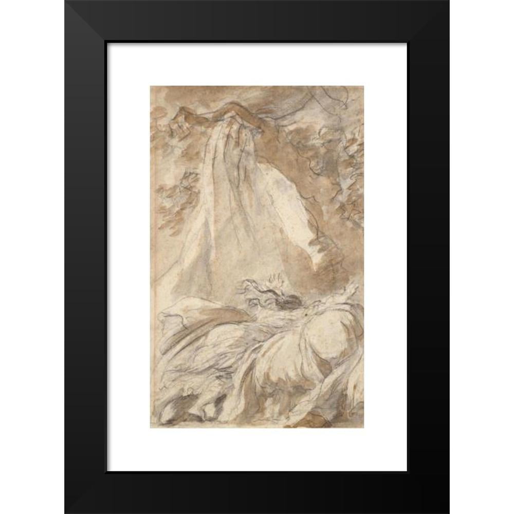Jean-Honoré Fragonard 11x14 Black Modern Framed Museum Art Print Titled - In Despair, Olympia Throws Herself on the Bed, Illustration for Canto X
