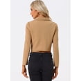 thumbnail image 3 of DARING DIVA Women's Notched Lapel Collar Office Cropped Blazer Jacket L Khaki, 3 of 6