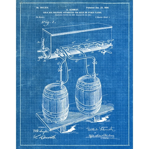 Original Air Pressure for Beer Artwork Submitted In 1900 - Bar - Patent Art Print